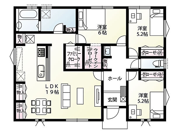【3LDK】5号棟：平屋建て物件が新登場！3LDKの間取りです！各種収納も完備された暮らしやすさを追求した間取りプランです！