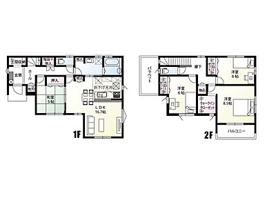 ２階の居室は、全室６帖以上！「子供が大きくなって子供部屋として使いたい」「PCや本棚を置いて趣味部屋として使いたい」等、どんな用途でもお使い頂ける間取りです。 