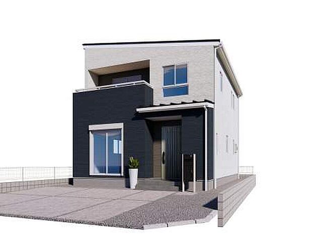 【深井1丁目7区画 3号棟 完成予想図】メリハリのあるデザインを白とチャコールで強調したインパクトのある外観になります。