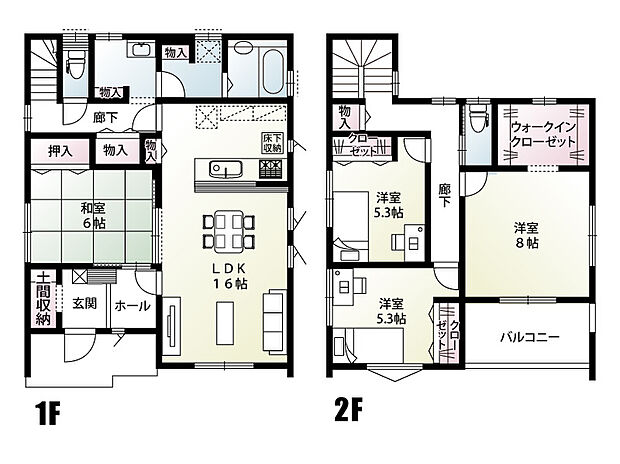 【4LDK】LDKとホールのどちらからでも出入り可能な和室は、お子様のお昼寝スペースや客間としてもお使いいただける便利な一室です!
2階8帖洋室には大容量のウォークインクローゼットを完備。お部屋の中をスッキリ綺麗に保つことができます♪