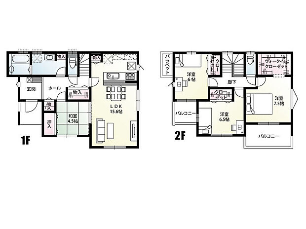 【4LDK】全居室南向きの日当たりの良い間取り。生活動線を考えた配置になっております。