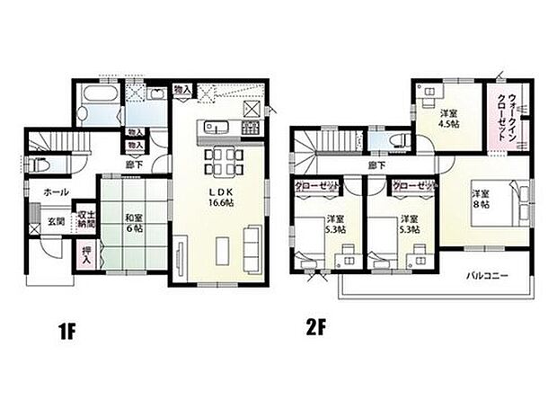 【5LDK】ご家族様の多い方に好評の5LDKの間取りプランです!土間収納・ウォークインクローゼット他、各種収納設置!収納力もたっぷり!趣味部屋・室内干し部屋としても使えます!