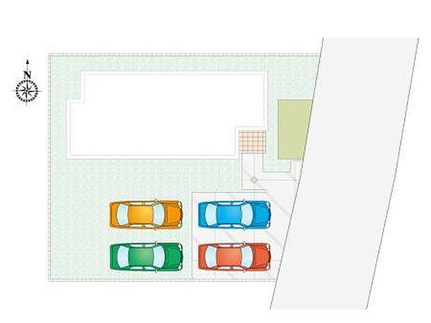 【4LDK】4台駐車可能!! 土の部分もあるのでご家族でガーデニングなども楽しめます。不在時の荷物の受け取りに便利な、宅配ボックス搭載門柱付き!