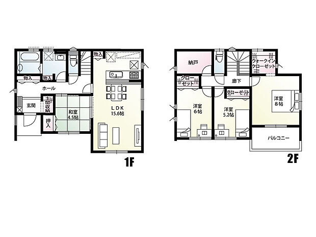 【4LDK＋1S(納戸)】全居室南向き！土間収納・納戸・ウォークインクローゼットなど収納豊富な間取りとなっております。
ホールとLDKのどちらからでも出入り可能な和室は、お子様のお昼寝スペースや客間としても使用できる便利な一室です♪
