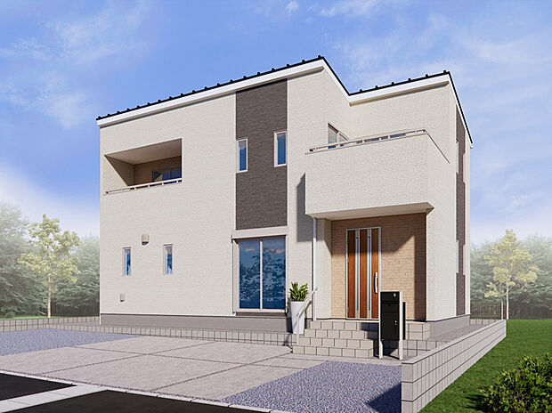 【【2号棟　外観イメージパース】】明るい色合いでまとめられた、可愛らしい雰囲気の外観デザインとなっております。