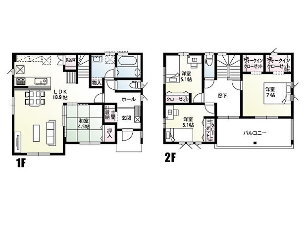 【4LDK】土間収納やウォークインクローゼット、食品庫のある収納豊富な4LDKの間取りとなっております！
急な雨にも安心のインナーバルコニーはゆとりのある広さで、お洗濯物やお布団をたっぷりと干すことができます♪