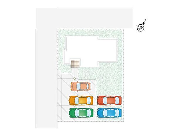 【3LDK】駐車5台可能。ゆとりのある駐車スペースを確保。お車の多いご家庭にもぴったりの住まいです。