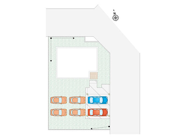 【【5号棟　区画図】】敷地面積254.76m2(77.06坪) 建物面積112.61m2(34.06坪) 6台駐車可能！！ 北東角地！！