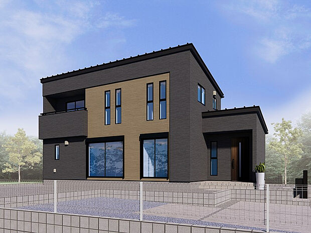 【【3号棟　外観完成イメージ】】2色の外壁をバランスよく張り分けた、落ち着きのある外観デザインです！主張しすぎない配色で、上品な佇まいに仕上がっています。