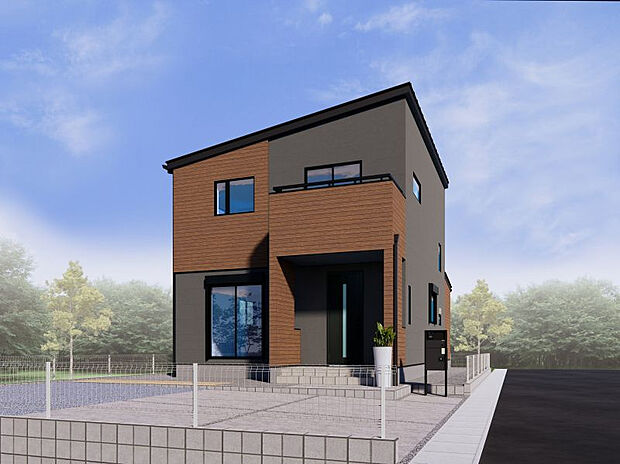 【【8号棟 外観イメージ】】ナチュラルな木目が映える、落ち着きと上質感を感じる外観デザイン。シンプルなフォルムの中に個性が光る住まいです。