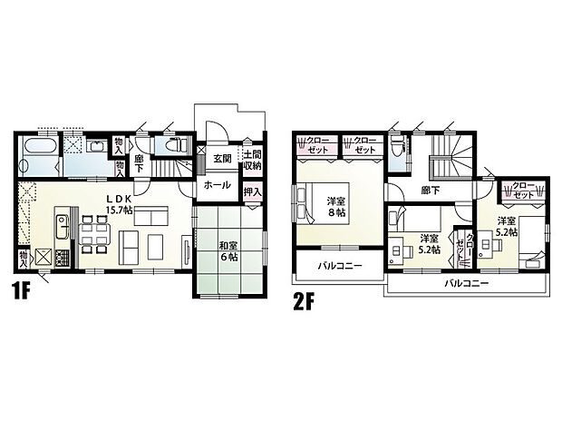 【4LDK】全居室南向き!日当たり良好な4LDKの間取りです♪
土間収納や各所に物入など、豊富な収納も魅力。
6帖の和室はリビングに隣接しており、客間やお子さまのお昼寝スペースとしても便利な一室です◎