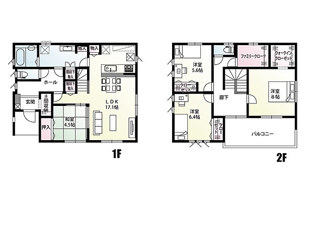 【4LDK】毎日の家事負担が軽減できるようにLDKと洗面室、浴室を直線に配置しました。