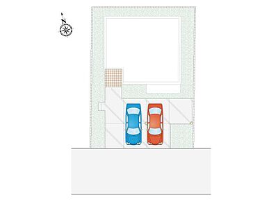 並列２台駐車可能。静かな住宅地内で前面道路の幅は5ｍなので、ゆっくり安全に停められます。 
