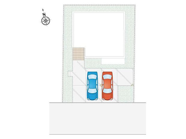 【5LDK+1S(納戸)】並列2台駐車可能。静かな住宅地内で前面道路の幅は5mなので、ゆっくり安全に停められます。