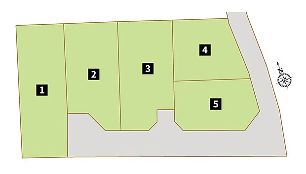 【【全体区画図】】土地面積64坪以上！のびのびとした暮らしを叶える全5区画の分譲地です！