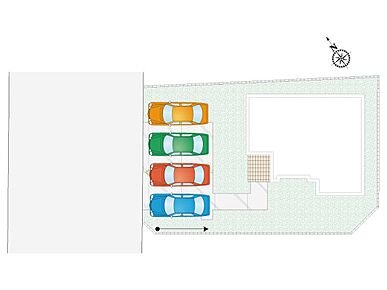 並列駐車4台可能+お庭スペース付き！ご家族の増車や来客時も駐車スペースに困りません！ご友人を招いてお庭でBBQやお子様用プールを出したりと夢が広がりますね。 