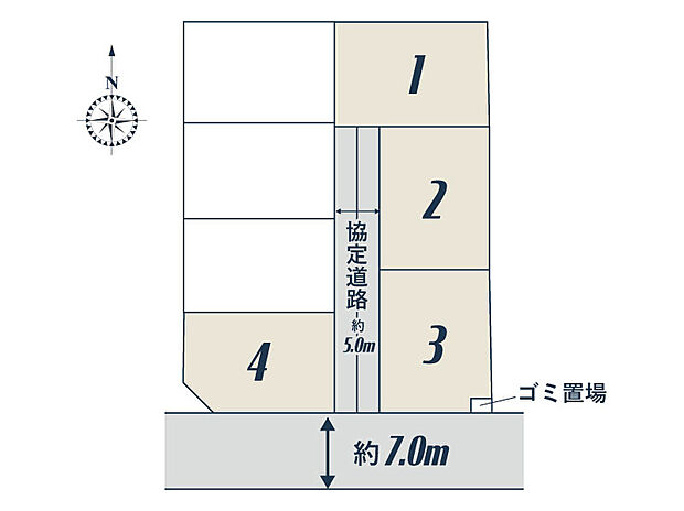 【【全体区画図】】閑静な住宅地にある全7区画の分譲地です。周辺には新緑あふれる公園が点在し、子育て環境が整っています!分譲地内にゴミ置場もあり、日々のゴミ出しも楽に済ませられます。
