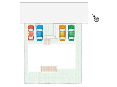 並列駐車４台可能！外水栓が標準で付いている為、ご自身での洗車や南側のお庭でガーデニングをすることも可能です♪ 