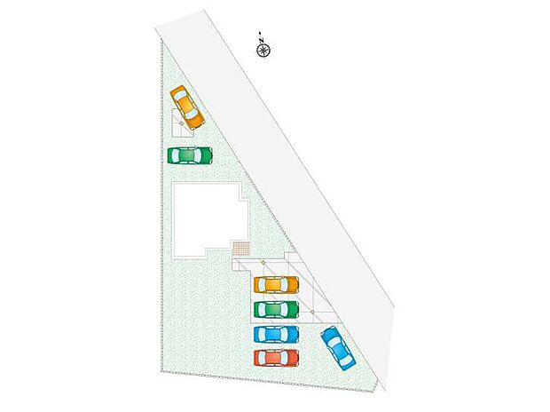 【4LDK】敷地のゆとりを活かした広々駐車スペース。車を複数台ゆったり駐車できるため、ご家族の所有車はもちろん、来客時や将来の車増設にも柔軟に対応できる安心の区画です。