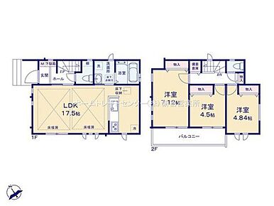 17帖超！広々リビングには人気のカウンターキッチンを採用♪水回り集中設計で家事もラクラクです！ 