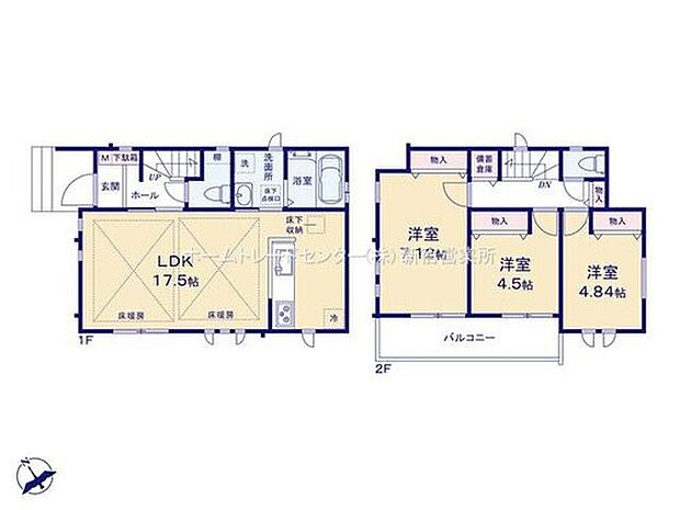 【3LDK】17帖超!広々リビングには人気のカウンターキッチンを採用♪水回り集中設計で家事もラクラクです!
