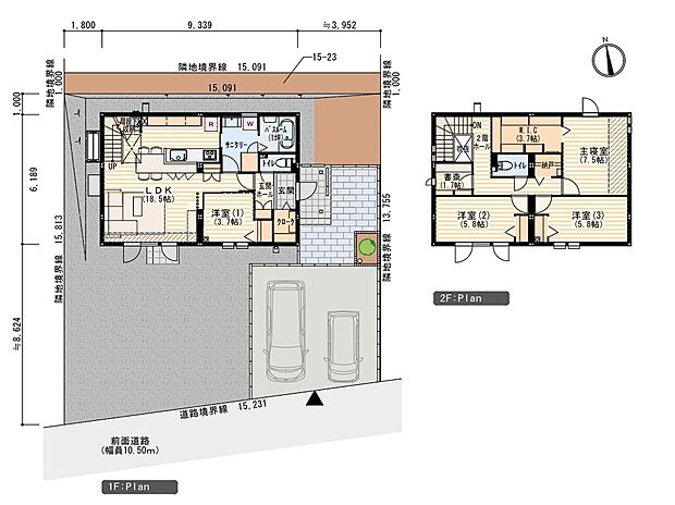 【4LDK+書斎】※プラン図は図面を基に描いていますので、実際と多少異なる場合があります。小物類・家具・外構は価格に含まれます。冷蔵庫・洗濯機・車は価格に含まれません。