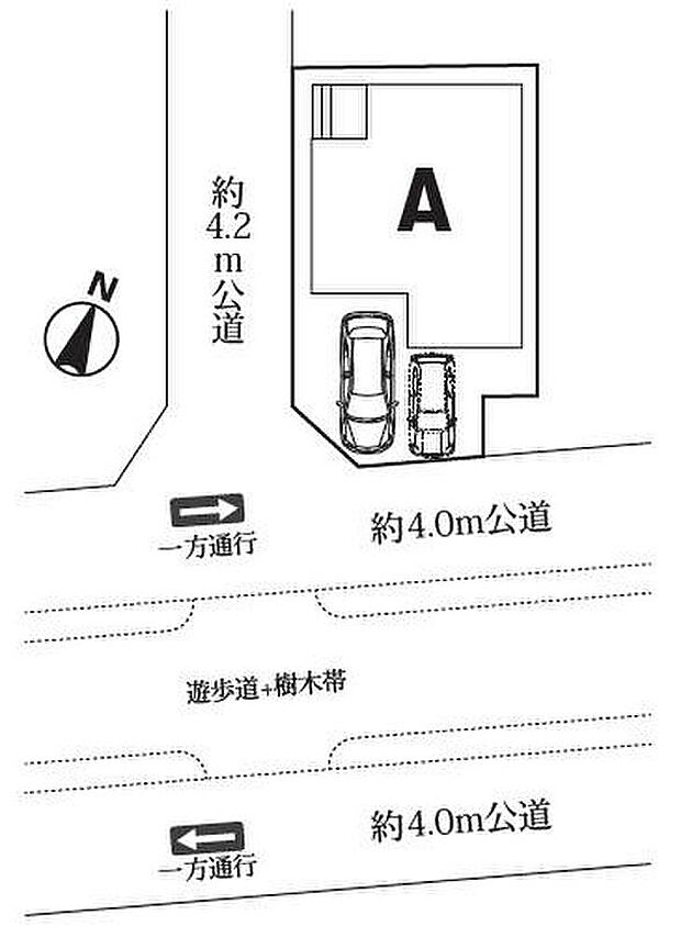 ☆全体区画図☆
カースペース2台可能です♪
南東、南西角地のため陽当り良好です。