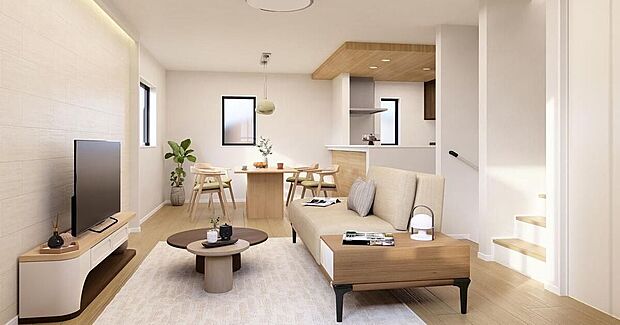 ☆完成イメージ　Livingroom☆眺望・採光と風通しが得られる、外からの視線が気にならない２階リビングを採用。※画像はイメージパースのため、実際のお引き渡しには家具等は含まれません。