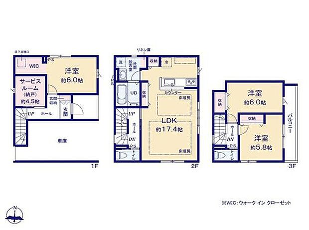 【3LDK+S】17.4帖のリビングには、足元からポカポカ床暖房や、家事を手助けする食洗機付対面キッチン採用。
主寝室にはウォークインクローゼットを完備!増えがちな衣類やバッグなどを効率よく収納できます。