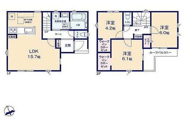 【3LDK】対面キッチンでコミュニケーションを取りながら料理を楽しめます。
衣類だけでなく、鞄などの小物からスーツケースやレジャー用品などたっぷり収納できるウォークインクローゼット×２か所ございます。