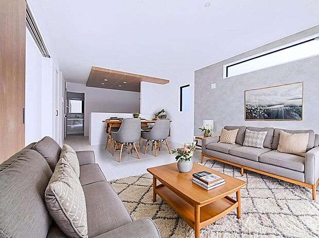 【☆Livingroom☆】キッチンと洗面所が近く洗濯物を洗っている間にご飯の下ごしらえなど効率的な家事動線の間取り設計。