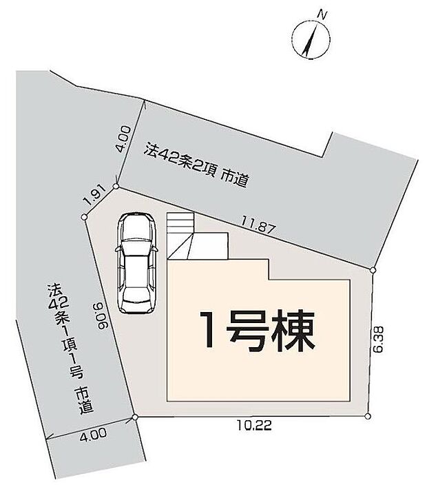 【全体区画図】カースペースございます。
角地のため、陽当り・通風共に良好です♪