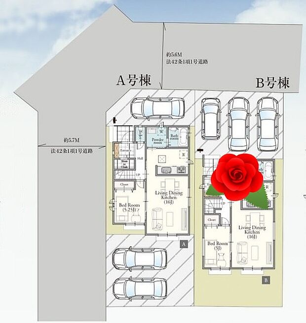 【全体区画図】カースペース3台可能です。
