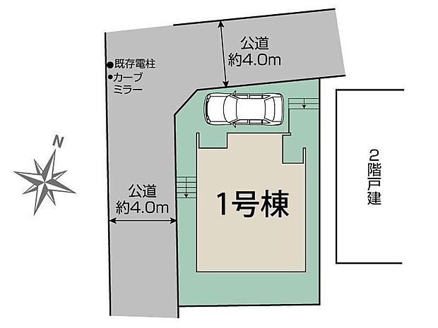 【全体区画図】カースペースございます。
角地のため、陽当り・通風共に良好です♪
