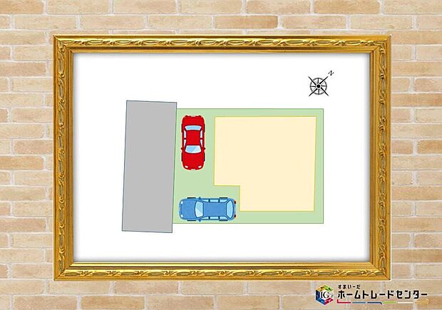 【全体区画図】カースペース２台可能です。
前面道路は車通りが多くないので、お車の出し入れもラクラクです♪