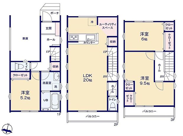 【4LDK】☆間取り図☆20帖のゆったりしたLDK。広々とした空間で多彩なレイアウトをお楽しみいただけます♪全居室収納◎ユーティリティスペースあり♪