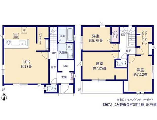 【3LDK】キッチン横にフリースペース&パントリー完備☆ウォークインクローゼット2か所とシューズクローク付きでお部屋をスッキリ保てます♪