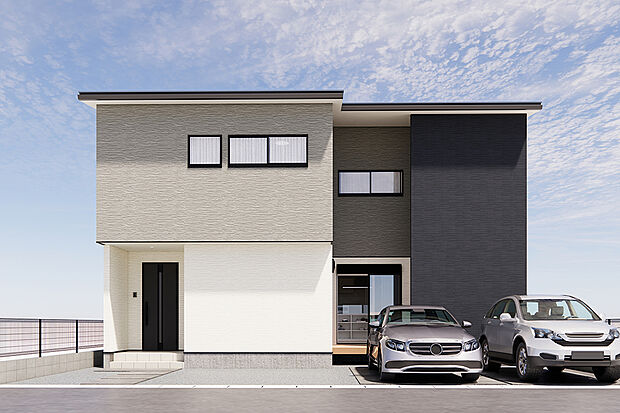 R8.3月中旬完成予定!玄関まで雨に濡れない傘いらずの家!/8号地完成予想パース