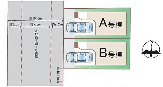 前道が10mあるので、車庫入れが苦手な方でも安心して入れられます。雨の日も濡れずに降りられるビルトインガレージ付き♪