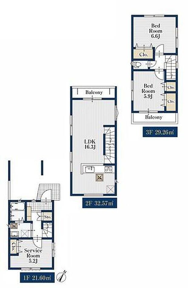 (1号棟)、価格5980万円、2LDK+S、土地面積56.75m2、建物面積91.5m2
