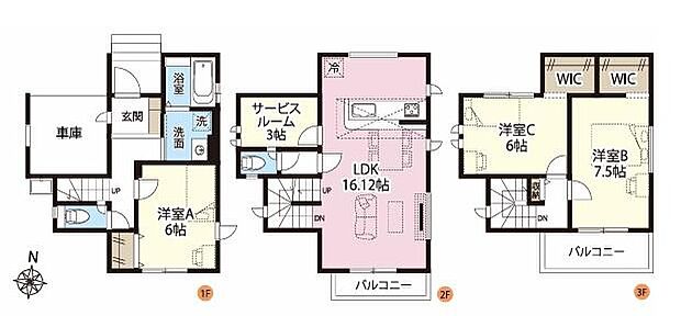 (1号棟)、価格4399万円、3LDK+S、土地面積87m2、建物面積106.81m2