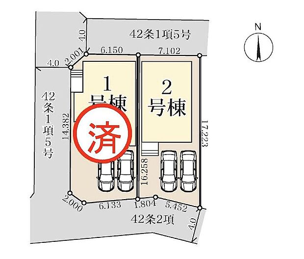 土地117m2超のゆとりある区画に、建物と駐車スペースをバランスよく配置。カースペースは2台分を確保し、マイカーを利用するご家族にも嬉しい区画計画です。