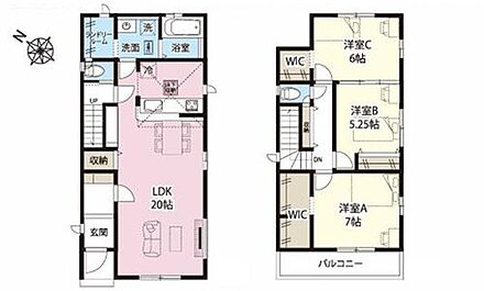 2階にWICを設置しているので大きな物までたっぷり収納できます♪ランドリールームも完備しているので掛ける収納スペースがたっぷりあると、お洗濯物をたたむ時間の削減にもなり家事の効率化になります！ 