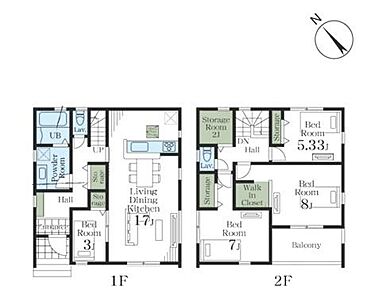 １F廊下収納に２Fにはウォークインクローゼットと納戸を完備！ワークスペースや季節物の収納にぴったりです♪17帖LKD隣には3帖の洋室があるのでお子様の遊び場スペースや学習スペースに最適です☆ 