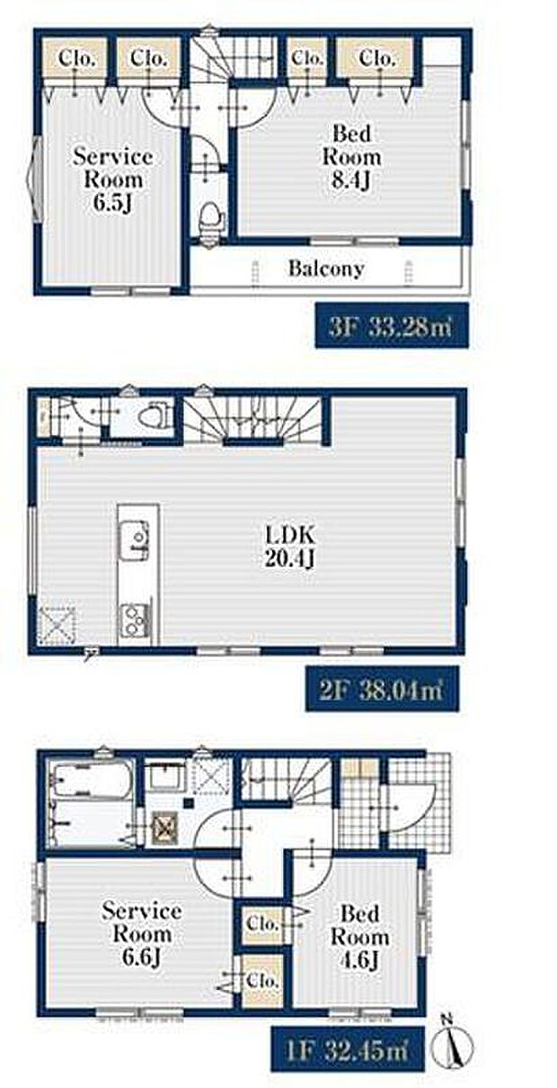 【2LDK+2S】家族のコミュニケーションがさりげなく深まるリビングイン階段。プライバシー&採光を考慮した2階リビングです☆1階の納戸は窓付きで6.6帖あるので趣味の部屋やお仕事部屋にも使用できます♪