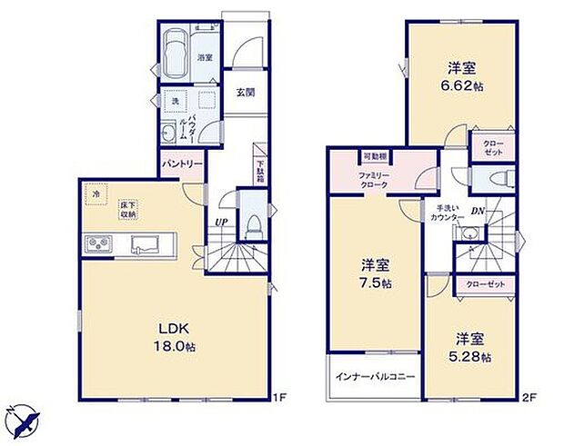 【3LDK】水や食材をまとめ買いしても置き場所の心配いらずのパントリーを採用♪
2Fには手洗いカウンターを完備！加湿器の給水、植物の水やりなど１Fまで下りずに済むので便利です☆