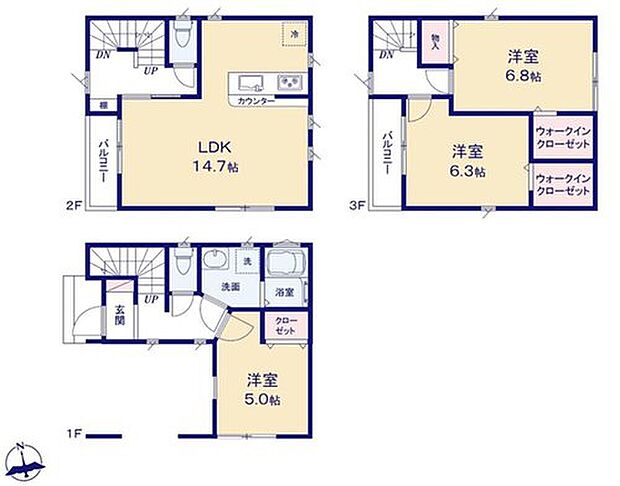【3LDK】WICを2カ所に設置！
衣類だけでなく、鞄などの小物からスーツケースやレジャー用品などの大きな物までたっぷり収納出来ます♪