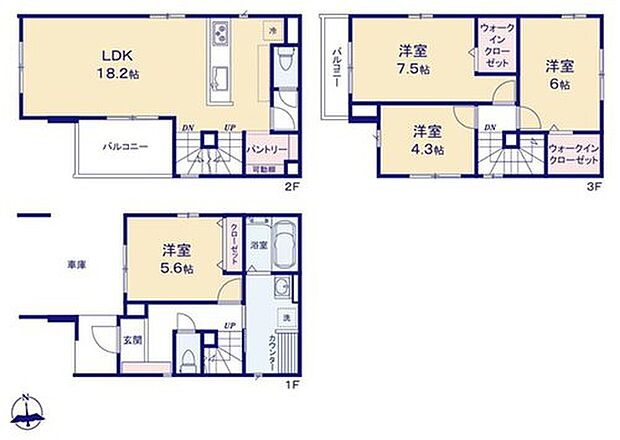 【4LDK】広々18.2帖のLDKに、南側にワイドバルコニー!パントリーはお水などストック置き場に最適なスペース!洗面室は広めに作られていてカウンターもあるので洗濯物を畳めたりちょっとした物置にも便利なスペースです♪