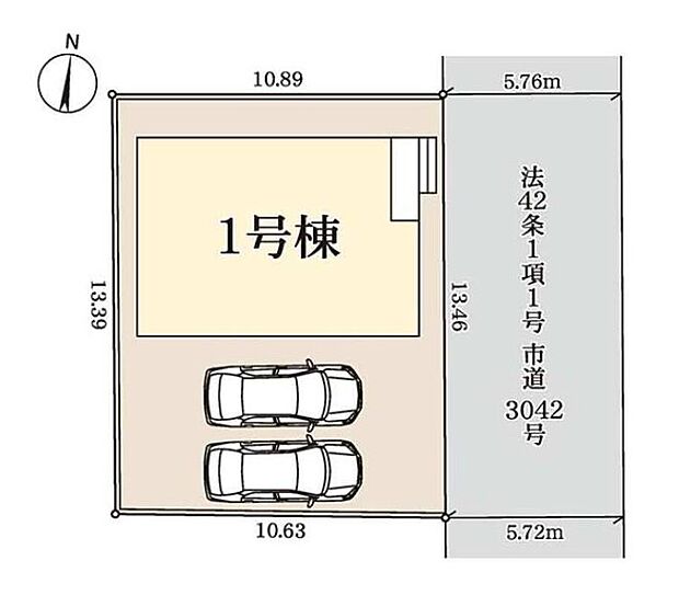 【全体区画図】2台を並列駐車できるゆとりあるカースペース☆空いたスペースに自転車を置けるスペースもあり◎　岩槻I.C.まで約1.5ｋｍで遠くのお出かけなど行きやすいエリア♪ぜひご覧下さい！