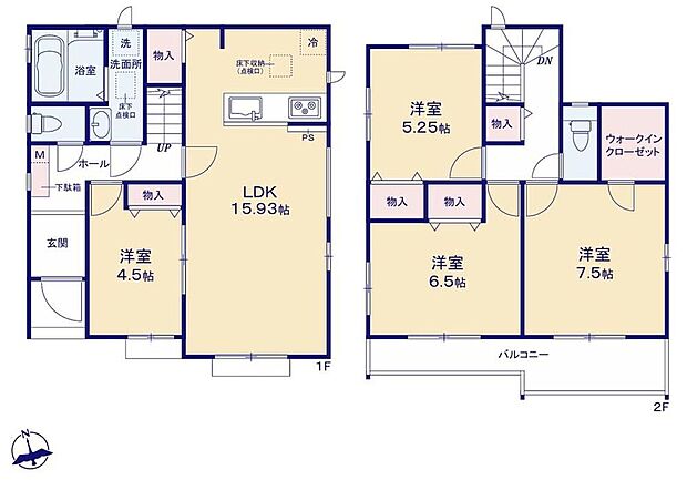 【4LDK】キッチン横に収納を完備しているのでパントリーとしてミネラルウォーターや調味料などの置き場所に最適♪リビングに隣接の洋室はドアを開けると開放感があり、お子様のお部屋としてもおすすめです☆